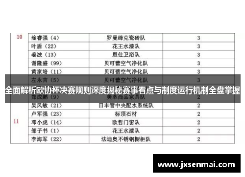 全面解析欧协杯决赛规则深度揭秘赛事看点与制度运行机制全盘掌握