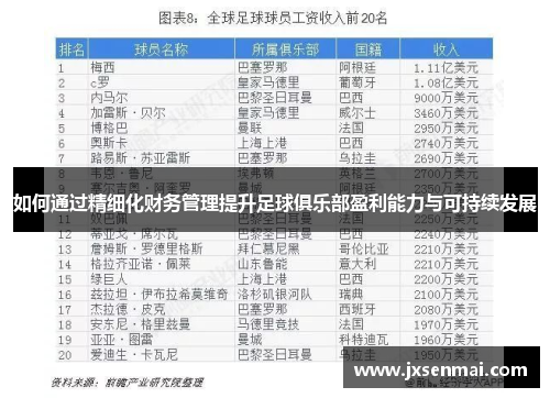如何通过精细化财务管理提升足球俱乐部盈利能力与可持续发展 如何通过精细化财务管理提升足球俱乐部盈利能力与可持续发展